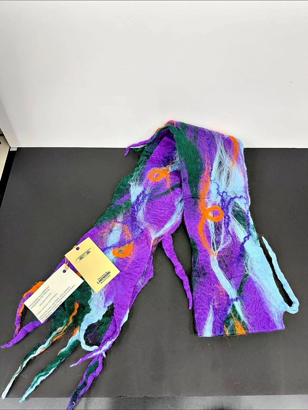 Vintage Michele Aumont Handmade Felted Wool Silk Scarf Lakeshore Weavers Guild W
